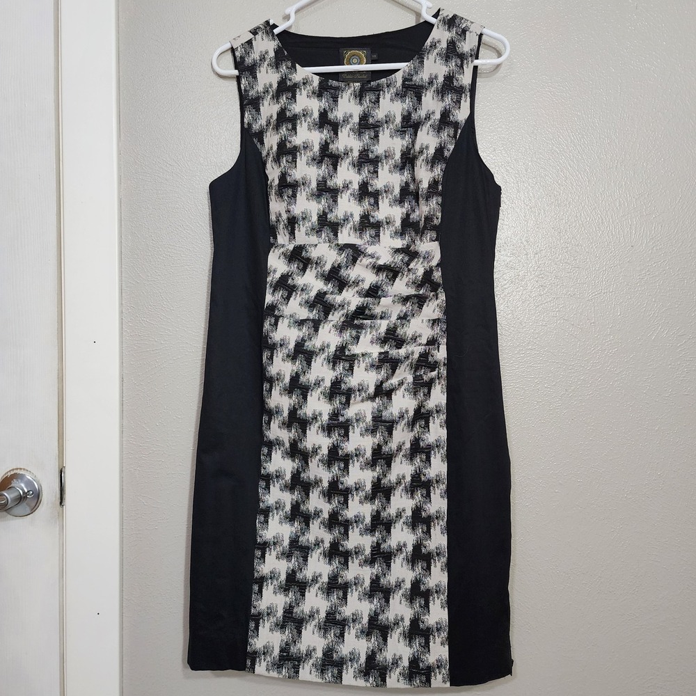 Debbie Shuchat Women"s 10 Sheath Dress Black White Houndstooth Stretch Side Zip